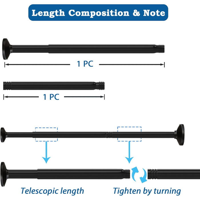 Штанга для штор у ванну/спальню, телескопічна, без свердління, 69-90 см, діаметр 32 мм, срібна
