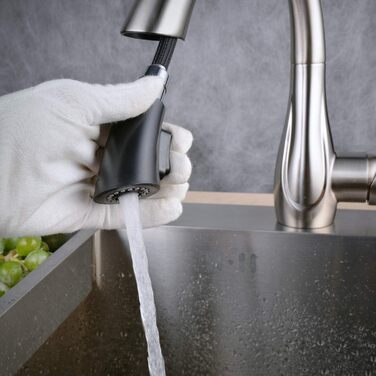 Змішувач кухонний з висувною насадкою, одноручний, з покриттям з браштованого нікелю