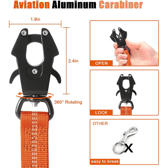 Міцна тактична повід для собак Raiput Bungee, 1.2-1.8 м, проти тяги, з карабіном, світловідбиваючі, амортизуючі, для середніх собак (Orange 2.0, Large)