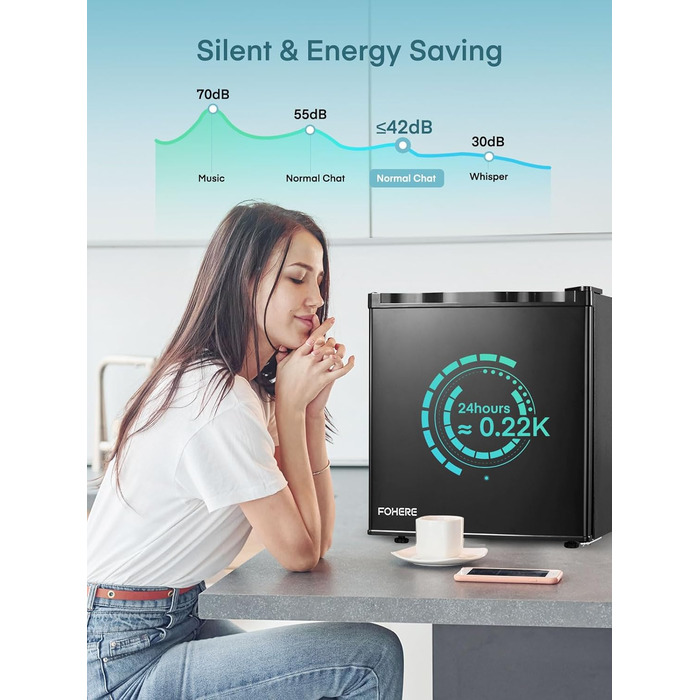 Міні-холодильник FOHERE 46L з відділенням для льоду | Компактний холодильник | Регулювання температури, енергозбереження, тиха робота | Холодильник для напоїв, ідеальний для офісу, кемпінгу та геймінгу | Змінний бік відкривання дверцят | Чорний