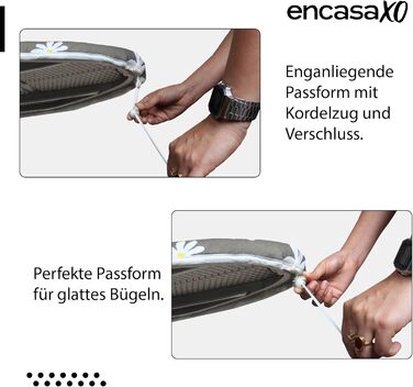 Чохол для прасувального столу Encasa XO з фетровою підкладкою та кордуванням (112x34 см), світловідбиваючий, з принтом широких зелених листя