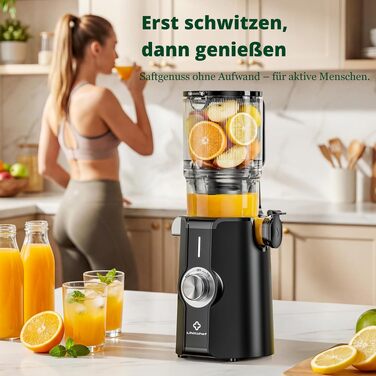 Шнекова соковижималка LINKChef Slow Juicer для овочів та фруктів, широкий завантажувальний отвір 115 мм, потужність 200 Вт, BPA-free, чорна