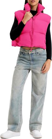 Жіноча степна жилетка з коміром-стійкою, блискавкою, коротка, рожева - розмір M