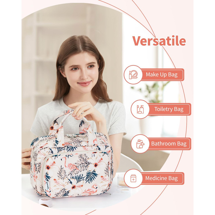 Велика косметичка для жінок Kulturtasche Damen Gross, дорожня косметичка, сумочка для макіяжу, валізка для туалетних речей (Бежевий фламінго)