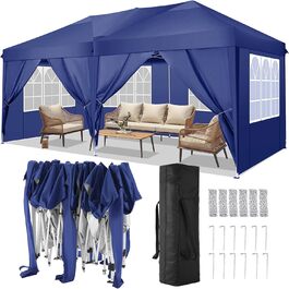 COBIZI Pavilion - Waterproof, Stable, Winter-Proof, Foldable, Pop-Up Party Tent, Garden Pavilion for Beach Wedding, with 4 Side Panels, UV Protection 50+, Adjustable Height (Navy Blue, 3x6m)