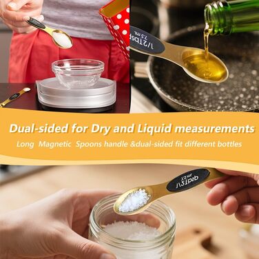 Набір мірних стаканів та ложок Cuteefun Gold, 13 предметів: 5 стаканів, 8 магнітних ложок, нержавіюча сталь для вимірювання сухих та рідких інгредієнтів для випічки та приготування їжі