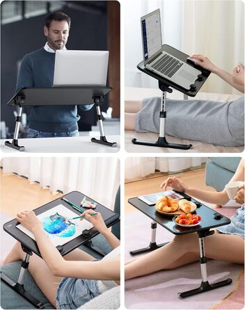 Столик для ноутбука SAIJI, регульована висота, 5 рівнів, для роботи, навчання, читання, їжі, підходить для ноутбуків до 17 дюймів (52*30 см, чорний)