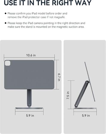 Магнітна підставка LULULOOK для iPad Pro 12.9 та iPad Air 13'' M4/M3/M2 — поворотна на 360°, складна, алюмінієва