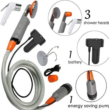 Набір для душу в кемпінг Zooma з насосом, портативний душ для відпочинку на природі, душ для саду та вулиці, акумуляторний душ для кемпінгу (Оранжевий 3)