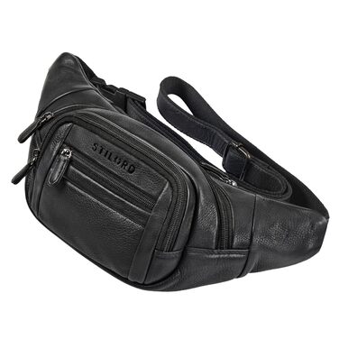 STILORD 'Dublin' Чоловіча поясна сумка з екошкіри великого розміру з багатьма відділеннями, водовідштовхуюча, захист від крадіжки. Чоловіча сумка на пояс XXL з екошкіри для подорожей, фестивалів, піших прогулянок, чорного кольору.