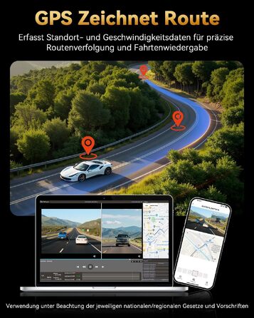 Автомобільний відеореєстратор 4K+4K з передньою та задньою камерою, 128GB карта пам'яті, 5.8GHz WiFi, 3