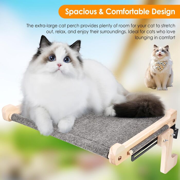 Підвісне ліжко для котів на підвіконня, 45x36 см, міцне, до 40 кг, з тканини льон