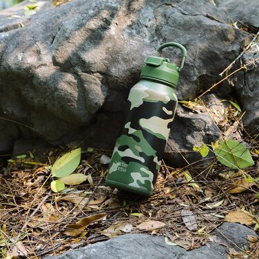 BOTTLE BOTTLE Stainless Steel Water Bottle 1L with Straw – Leak-Proof Insulated Bottle for Sports & Gym, with Pill Compartment, BPA-Free, Double-Walled (Jungle Camouflage)