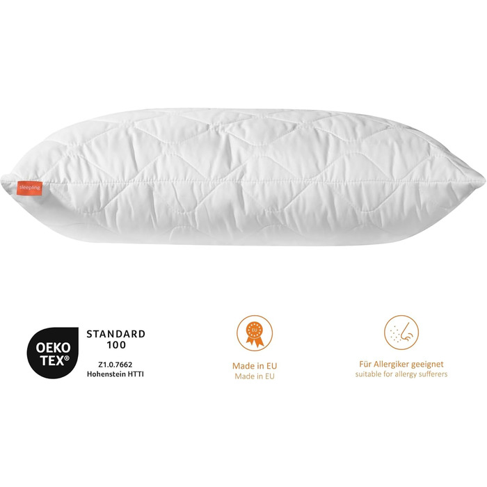 sleepling Basic 300 Pillow, 80 x 80 cm, pillow made of 100% cotton satin, adjustable in height, size guarantee, fill amount guarantee, 60 degrees, Ökotex 100, white 1 80 x 80 cm