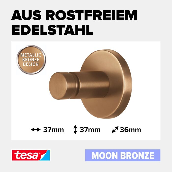 Тримач для туалетного паперу tesa Moon Bronze, самоклеючий, PVD-покриття, матова бронза, без свердління, 140x99x53 мм