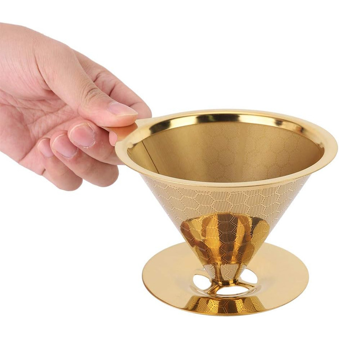 Золотий фільтр для кави Pour-Over з нержавіючої сталі, бджолині соти, багаторазовий, без паперу