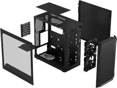 Корпус для ПК Fractal Design Focus 2 Black з темним склом та сітчастою передньою панеллю. В комплекті 2 вентилятори 140 мм. ATX