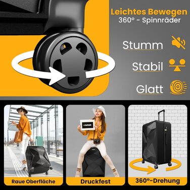 Набір валіз ONAIR 3 шт. (S, M, L) – чорний & золотий, водонепроникний корпус ABS з TSA-замком, тихі колеса, міцний, для подорожей