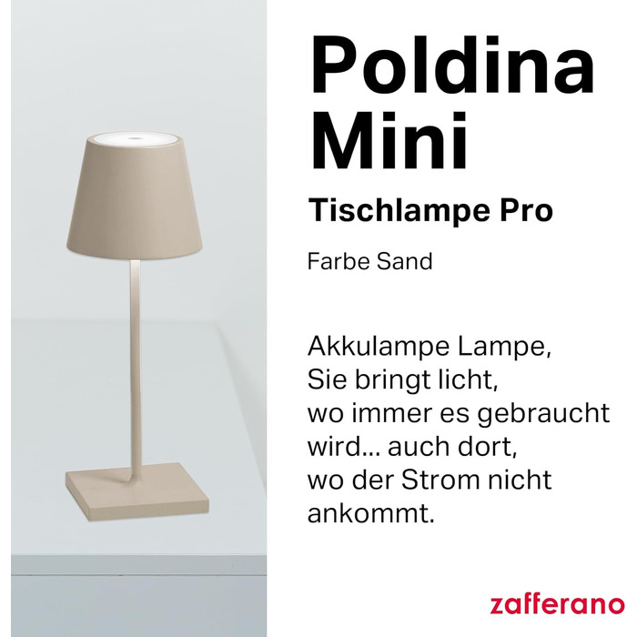 Zafferano Poldina Pro Mini – Бездротова настільна лампа, сенсорне керування, для дому та саду, 30 см, колір пісок