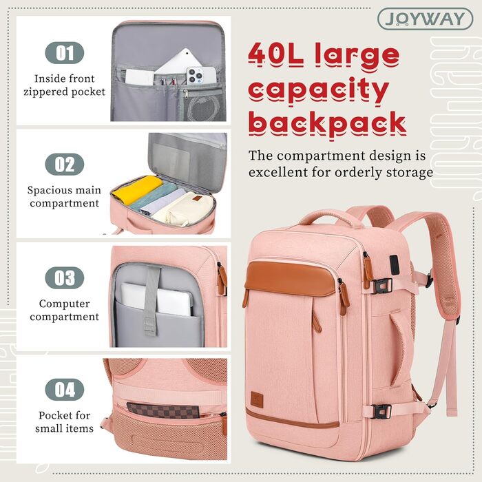 Набір валіз Joyway для ручної поклажі, розширюваний, з TSA-замком (рожевий)