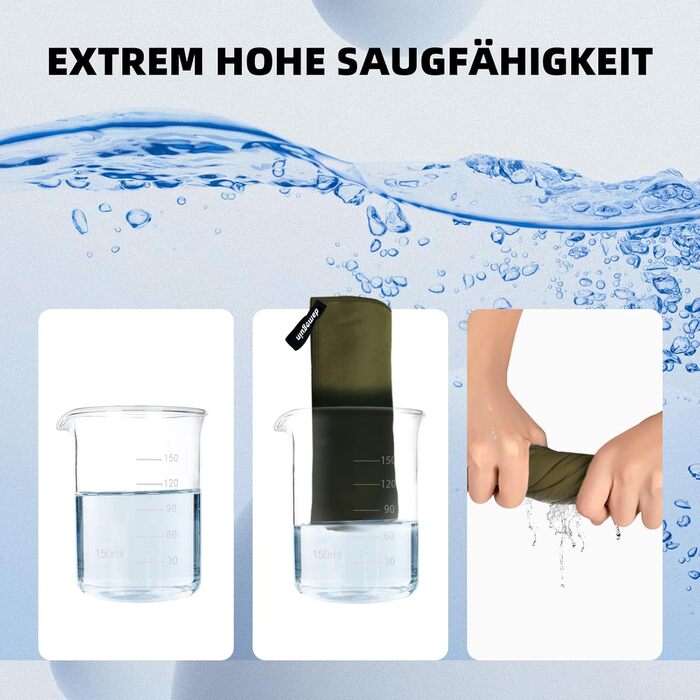 Набір з 3 рушників з мікрофібри: великий (180x80 см) та 2 маленькі (80x40 см). Швидковисихаючі рушники з мікрофібри для спорту, пляжу, ванни та подорожей (армійний зелений)