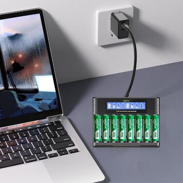 8 x 2800mAh акумулятори AA NI-MH SUNLYTOUR з зарядним пристроєм (до 1200 циклів)