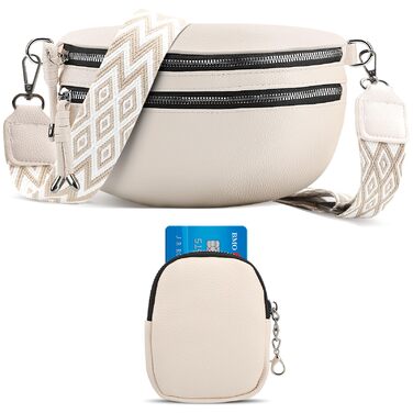 Жіноча сумка через плече FerLord з широким ременем, поясна сумка (бананка) з 3 відділеннями, стильна сумка-мішечок з PU шкіри, бежевий колір