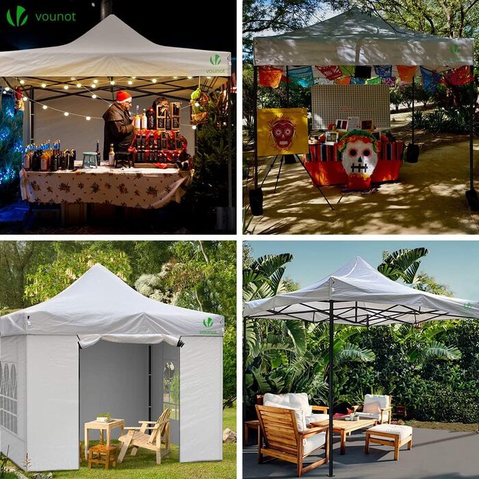 VOUNOT Gazebo 3x3m Waterproof, Stable, Winter-Proof, Pop-Up Folding Gazebo with 4 Side Walls and 4 Sandbags, Party Gazebo, Folding Garden Tent, Party Tent, White