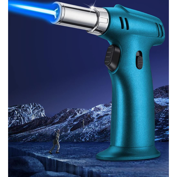 Кулінарний пальник-газовий обпалювач ibforcty, багаторазовий кухонний torch з регулюванням полум'я та замком безпеки для десертів, крем-брюле та BBQ, чорний