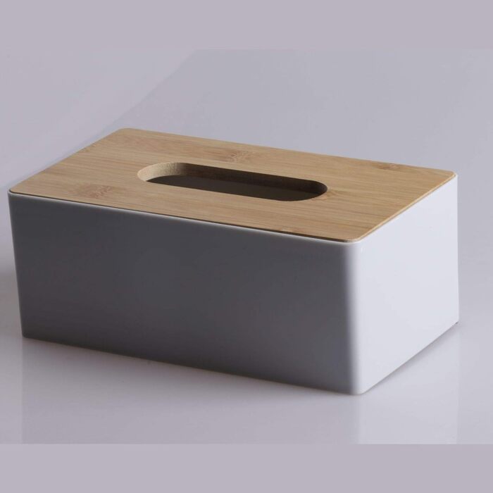 Tissue box with bamboo wood lid, rectangular tissue dispenser box, plastic tissue box for bathroom, car, office, 21.5 x 12 x 8.5 cm (Pink)