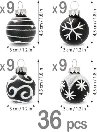 Набір прикрас на ялинку BRUBAKER 36 шт. - скляні кулі 3 см, ручної роботи, чорні