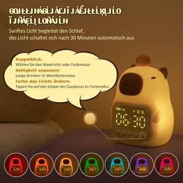 Capybara Alarm Clock with Night Light for Kids, 7 RGB Colors Cute Alarm Clock for Bedrooms, Ok to Wake Alarm Clock, Silicone Animal Table Lamp for Teenagers, Girls and Boys