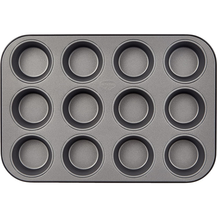 Dr. Oetker 12-Cup Muffin Tin Ø 7.5 cm BACK-IDEE KREATIV, Muffin tin made of steel sheet, Baking sheet with two-tone non-stick coating (Color: Gray/Black), Quantity: 1 piece