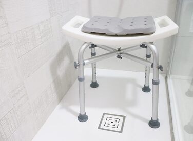 KMINA Shower Stool for Seniors - 150 kg Capacity, Double-Reinforced Crossbar, Cushion, Height Adjustable, Tool-Free Assembly - Made in Europe (White)