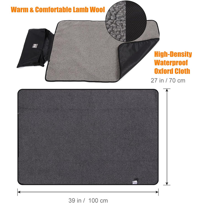 Зручна водонепроникна ковдра для тварин, 100 x 70 см - ідеальна для кемпінгу, подорожей та дому. Підходить для собак та котів. Має кишеньку.