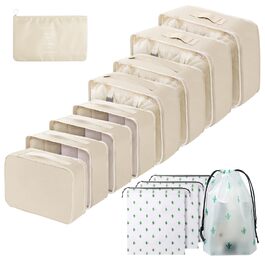 Органайзер для валізи Gemke 13 шт., водонепроникні кубики для пакування, багаж, подорожі (бежевий)