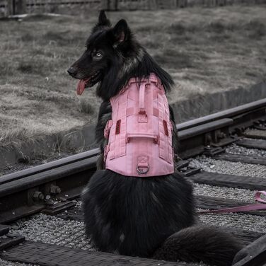 Нашийник для собак OneTigris X Destroyer тактичний, регульований, анти-тяга, вибухозахисний, з 3 ручками, 2 металевими пряжками, безпечний (Рожевий L), L:27-41кг (Окружність шиї:45-63см, Окружність грудей:68-91см)