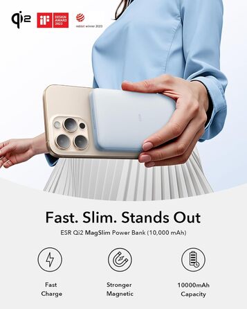 Power Bank ESR MagSafe 10000mAh з бездротовою зарядкою Qi2, 15W, USB-C, для iPhone та Google Pixel, білий