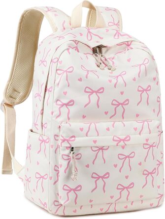 Шкільний рюкзак LOIDOU для дівчаток та хлопчиків підліткового віку. Легкий, водонепроникний, для школи, подорожей, коледжу. Колір: коричнево-білий у клітинку (рожева зав'язка).