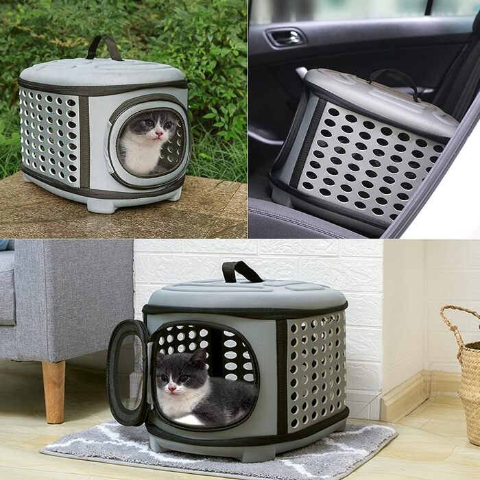 Складана переноска для кота, переноска для кота/маленьких собак, переноска з м'яким дном (сіра)