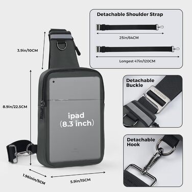 Сумка на груди Broadream: водонепроникна, RFID-захист, для туризму та спорту (сірий)