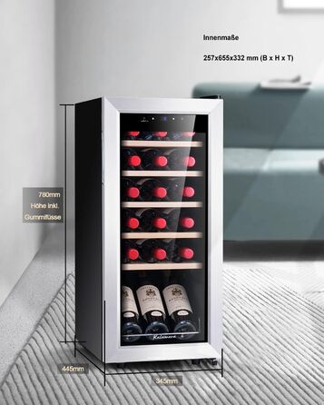 Kalamera 28-Bottle Wine Refrigerator with Touch Panel, Stainless Steel Door, and Adjustable Shelves - 5°C to 18°C Cooling Zone