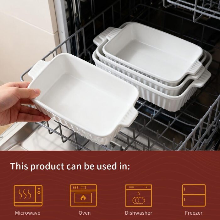 Набір форм для запікання (4 шт.), прямокутні, кераміка, для лазаньї, з ручками, жаростійкі, підходить для мікрохвильової печі та мийки