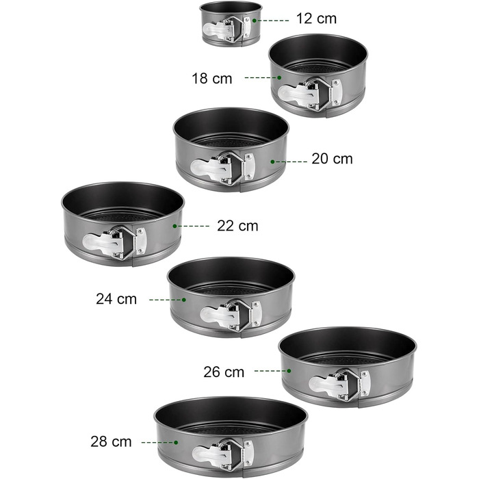 Набір форм для випічки PINGEUI 7 розмірів, антипригарні рознімні форми для тортів та чізкейків (12/18/20/22/24/26/28 см)