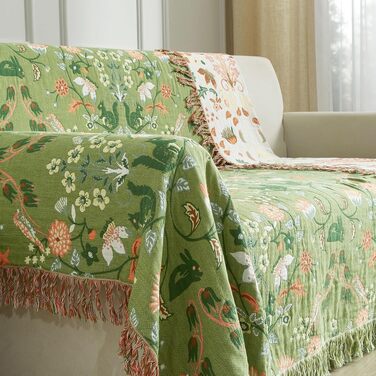 Покривало Bailix Premium Boho з 100% бавовни муслін, двосторонній плед з китицями для дивана та ліжка, 200x230 см, колір волого-зелений