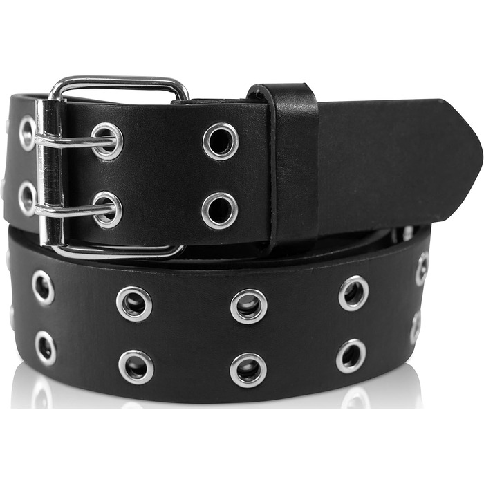 Жінський та чоловічий шкіряний ремінь з подвійною пряжкою, кольоровий, різні розміри, ширина 3,5 см, чорний