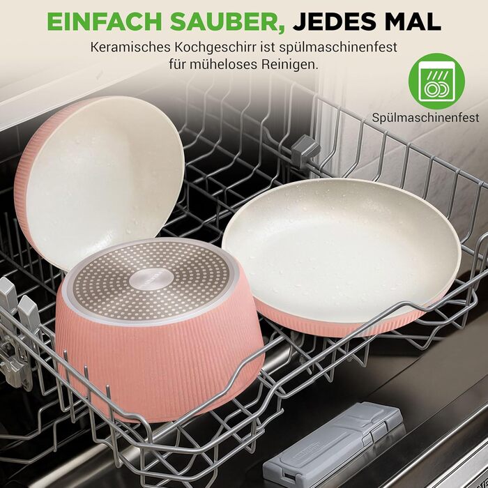 Набір посуду NutriChef 18 предметів керамічний рожевий з знімними ручками, для індукційних плит, антипригарний, компактний, для духовки, універсальний