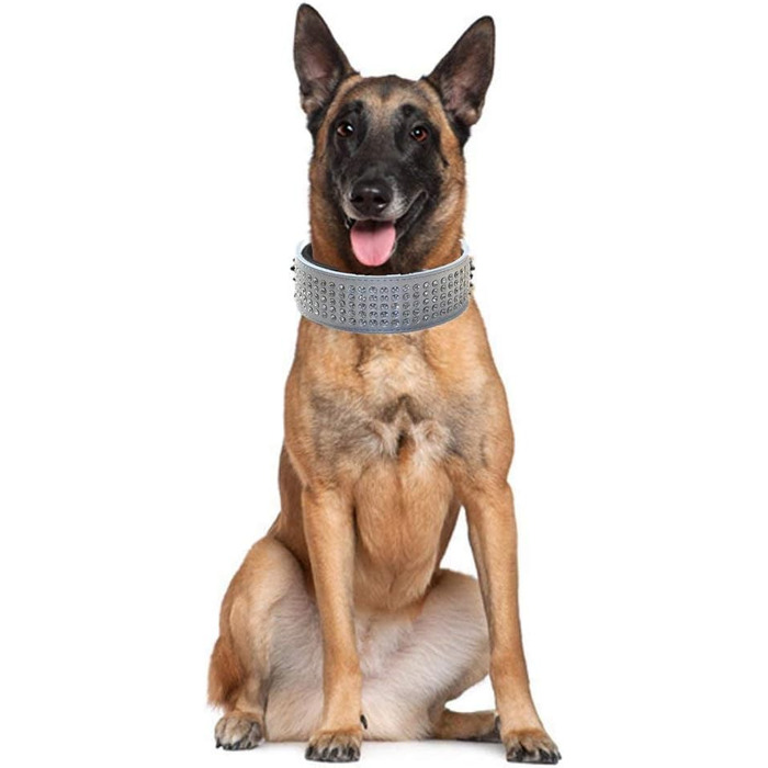 Нашийник для собак з кристалами, 5 см, 5 рядів, рожевий, PU-шкіра, для середніх та великих собак (M)