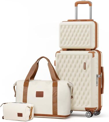 Набір валіз Melalenia 7 предметів з жорстким корпусом, легкий, на 4 колесах з TSA-замком. Включає косметичку, сумку для подорожей та кулькову косметичку (білий, 53 см, ручна поклажа 4 предм.)