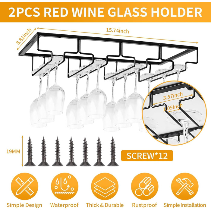 Підставка для келихів CIRULLI (2 шт.) - металева, на 4 келихи, для кухні, бару, ресторану, чорна